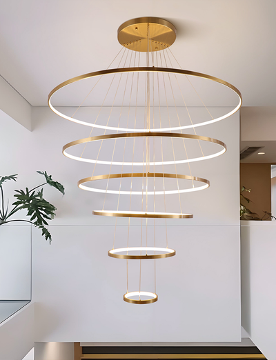 6 Ring Swirl Chandelier Pendant Light LED - Electroplated Gold