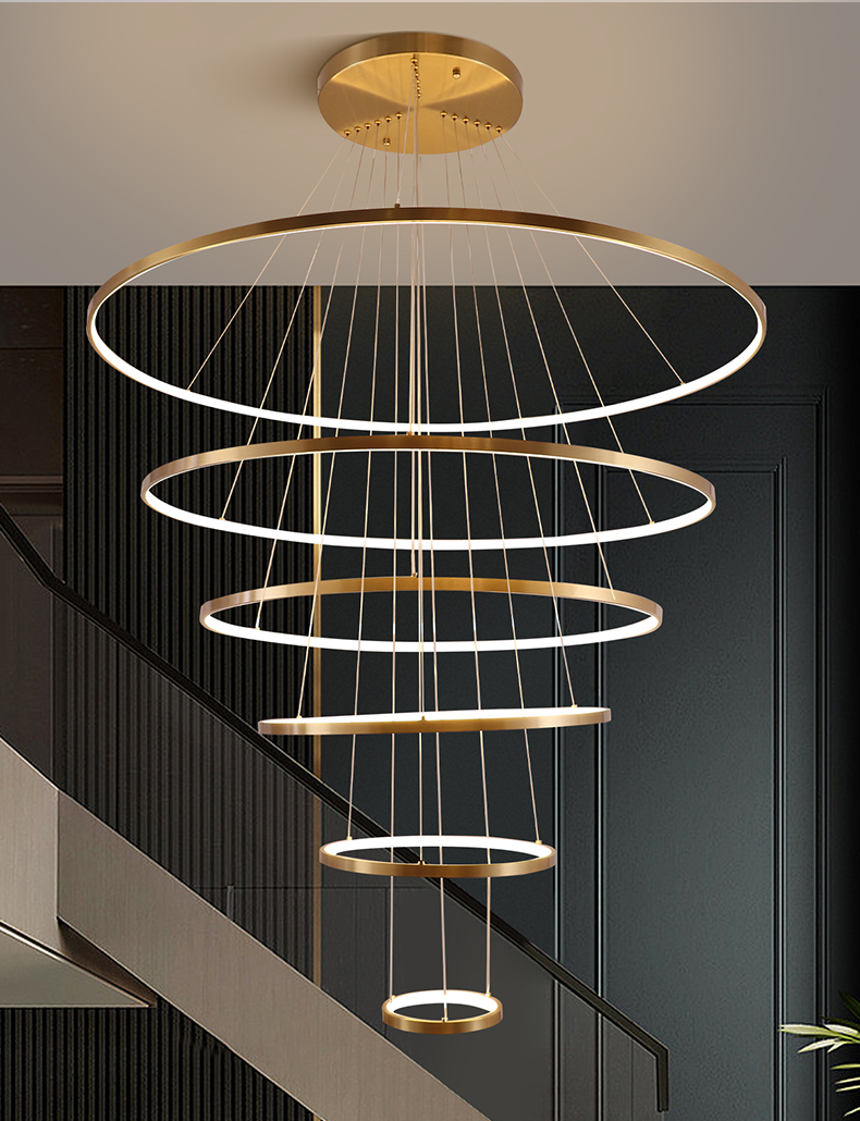 6 Ring Swirl Chandelier Pendant Light LED - Electroplated Gold