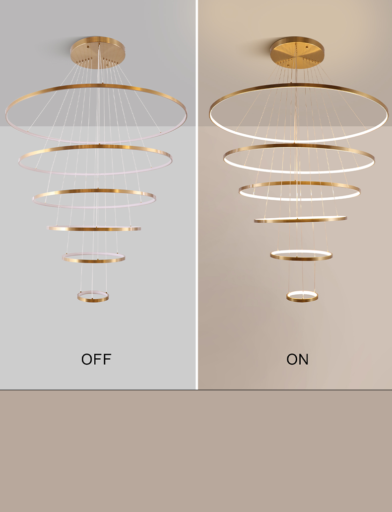 6 Ring Swirl Chandelier Pendant Light LED - Electroplated Gold