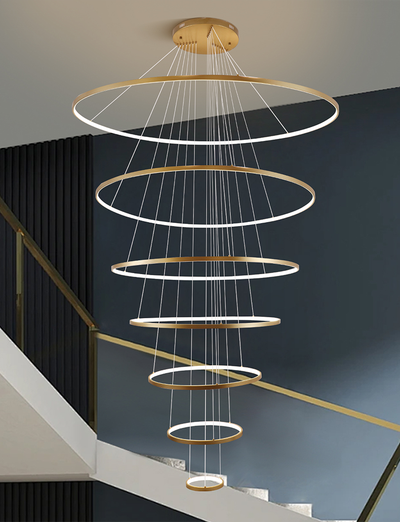 7 Ring Swirl Chandelier Pendant Light LED - Gold plated