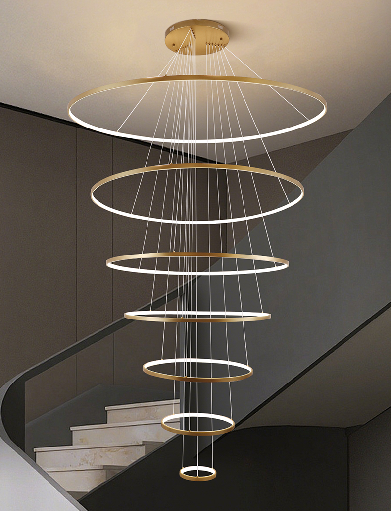 7 Ring Swirl Chandelier Pendant Light LED - Gold plated
