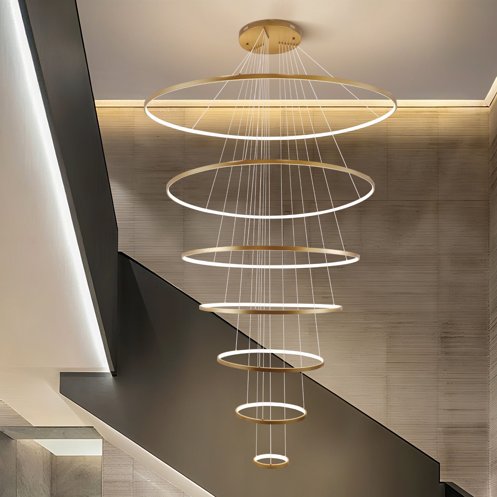 7 Ring Swirl Chandelier Pendant Light LED - Gold plated