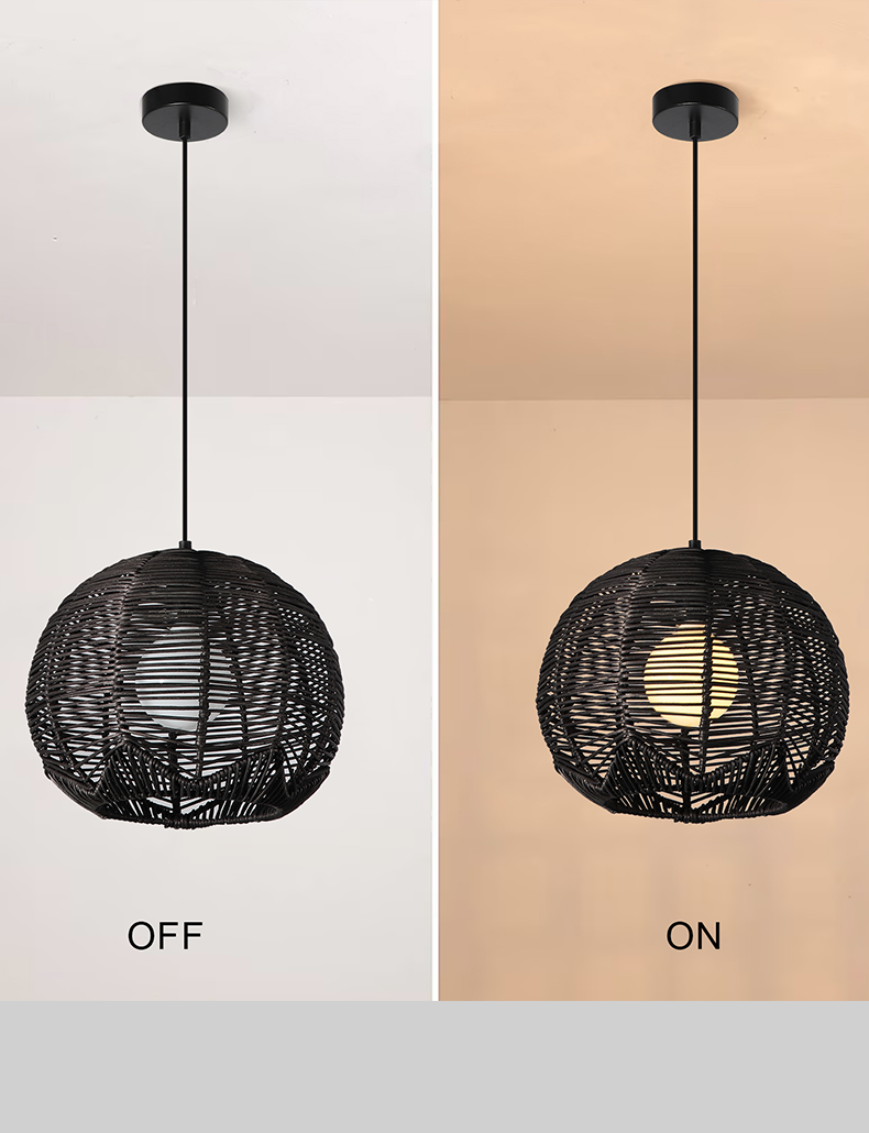 Cone Shaped Woven Pendant Light - Black