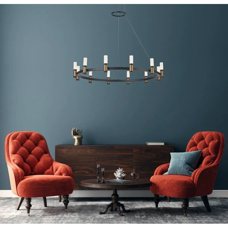 Circular Wagon Wheel Chandelier LED - Copper Natural Colour+Black