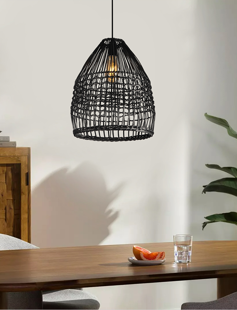 Cone Shaped Woven Pendant Light - Black