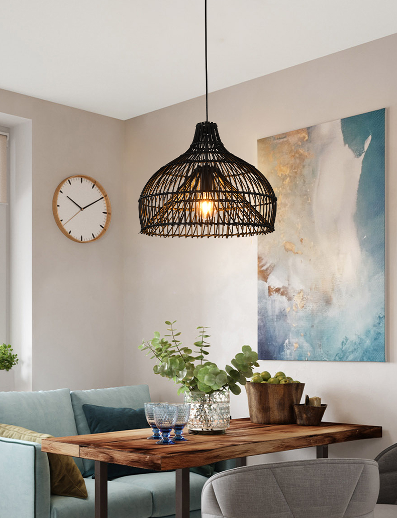 Dome Shade Rattan Pendant - Black