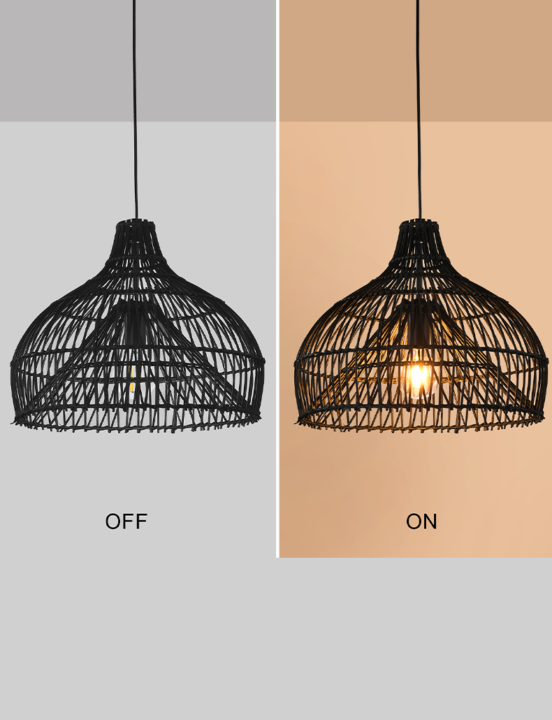 Dome Shade Rattan Pendant - Black
