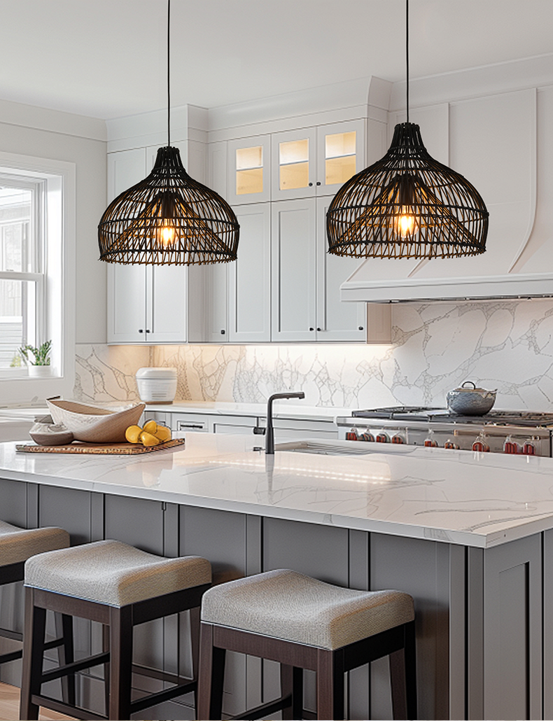 Dome Shade Rattan Pendant - Black