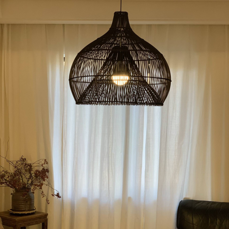 Dome Shade Rattan Pendant - Black