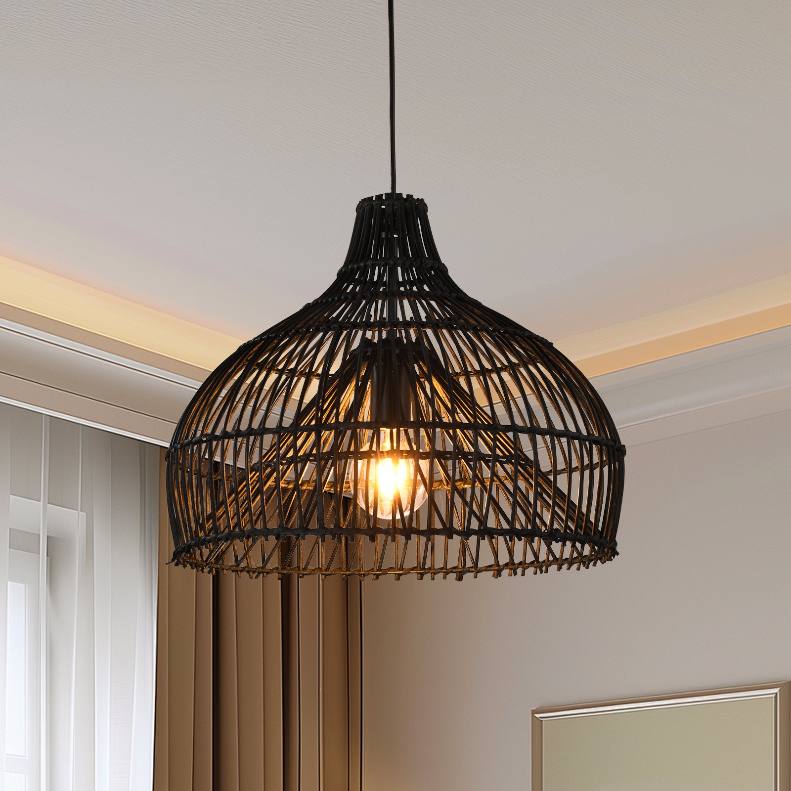 Dome Shade Rattan Pendant - Black