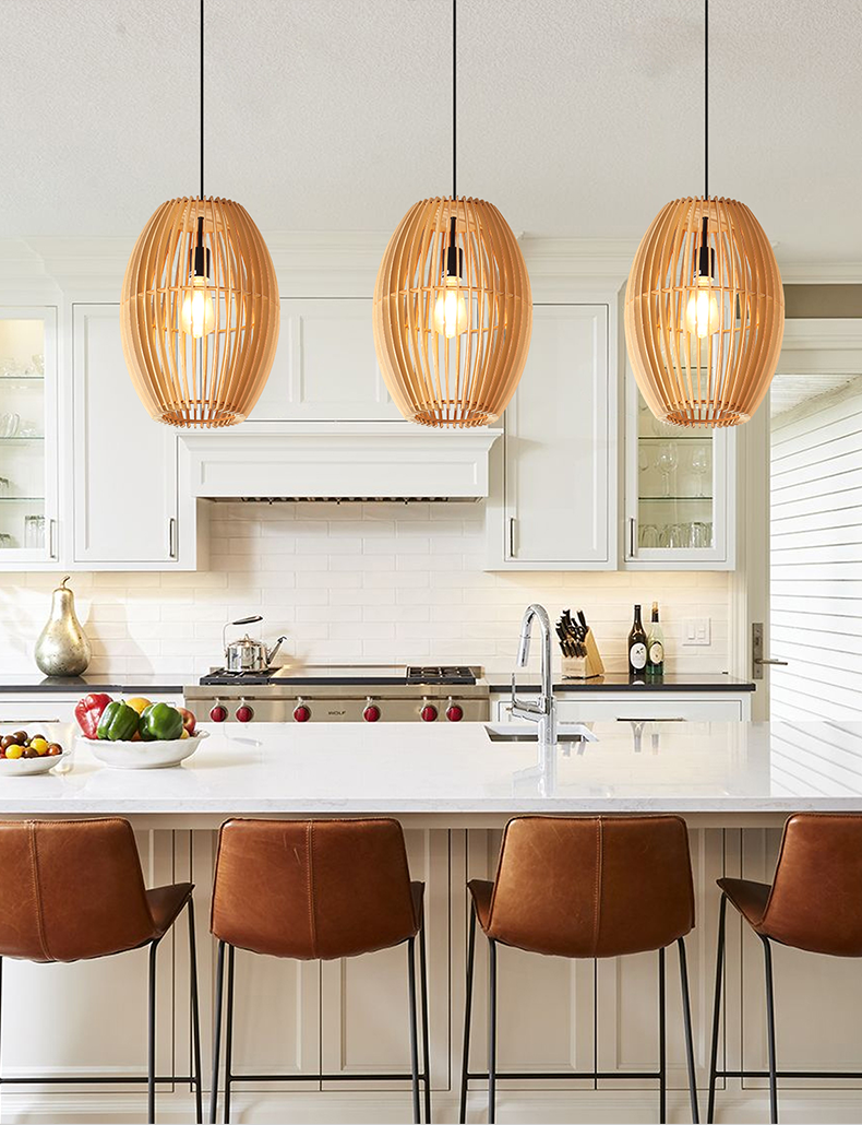 Modern Birdcage  Wooden Pendant Light