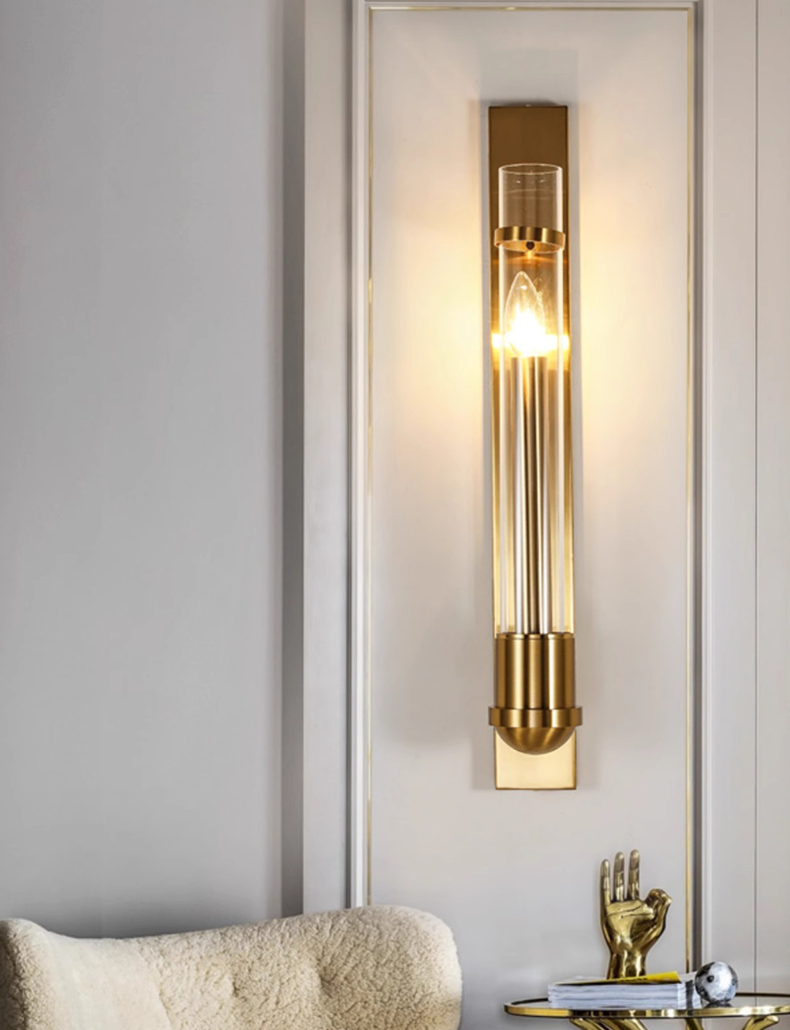 Modern Candlestick Glass Wall Lamp - Immitation Copper Metal+Clear Crystal