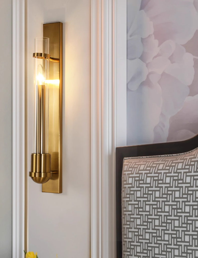 Modern Candlestick Glass Wall Lamp - Immitation Copper Metal+Clear Crystal