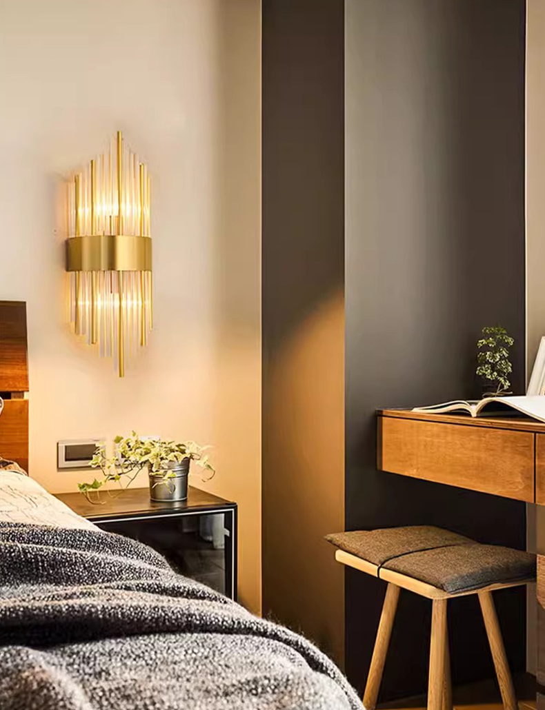 Modern Crystal Wall Sconce With Stainless Steel Base -  Titanium Gold