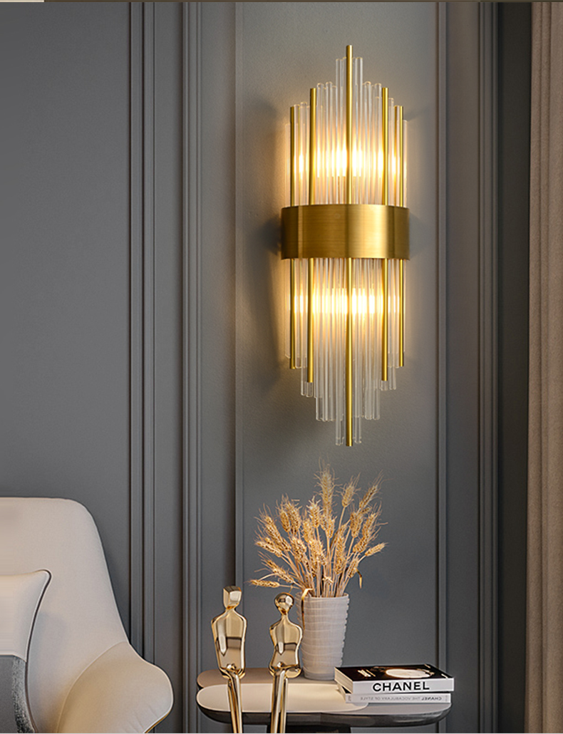 Modern Crystal Wall Sconce With Stainless Steel Base -  Titanium Gold