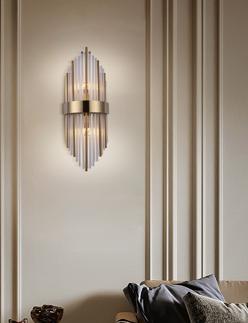 Modern Crystal Wall Sconce With Stainless Steel Base - Titanium Wire