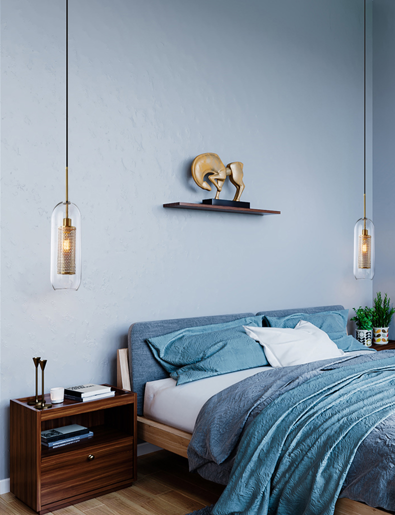 Modern Honeycomb Mesh Glass Pendant Light - Bronze Metal + Clear Glass