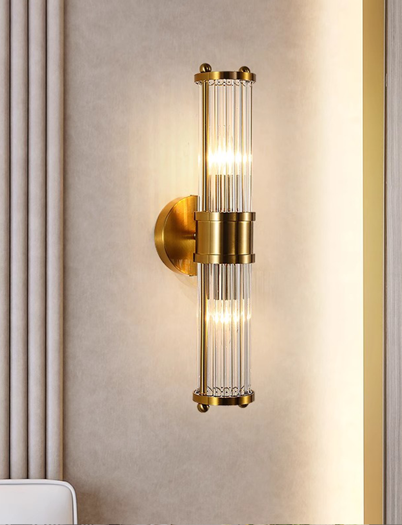 Modern Luxury Golden Cylindrical Crystal Wall Sconce