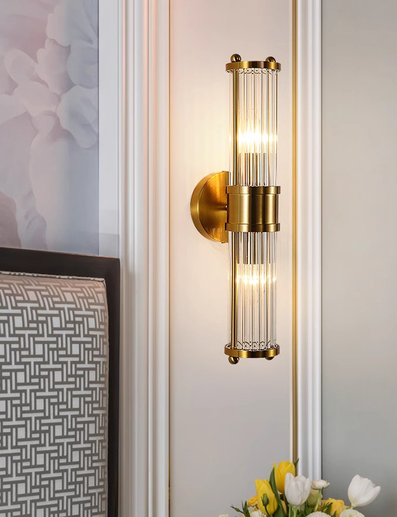 Modern Luxury Golden Cylindrical Crystal Wall Sconce
