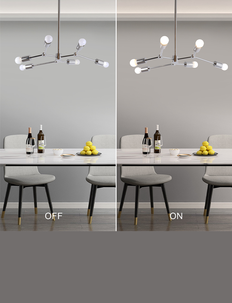 Modern Sputnik Chandelier 6 Lights - Chrome