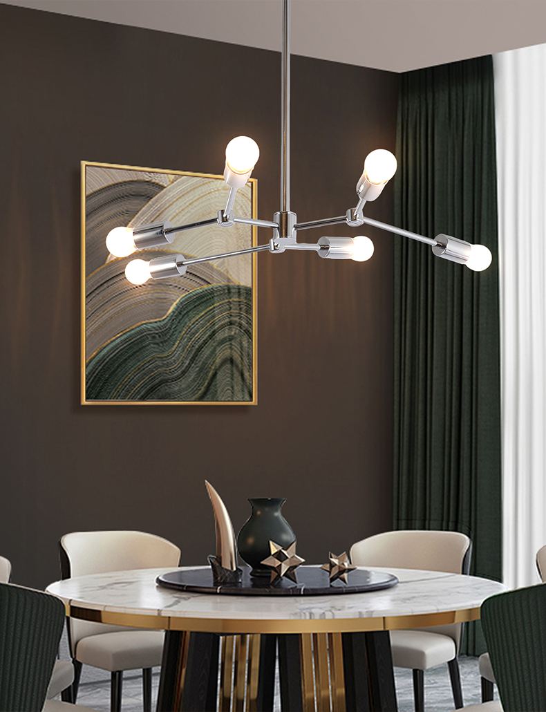 Modern Sputnik Chandelier 6 Lights - Chrome