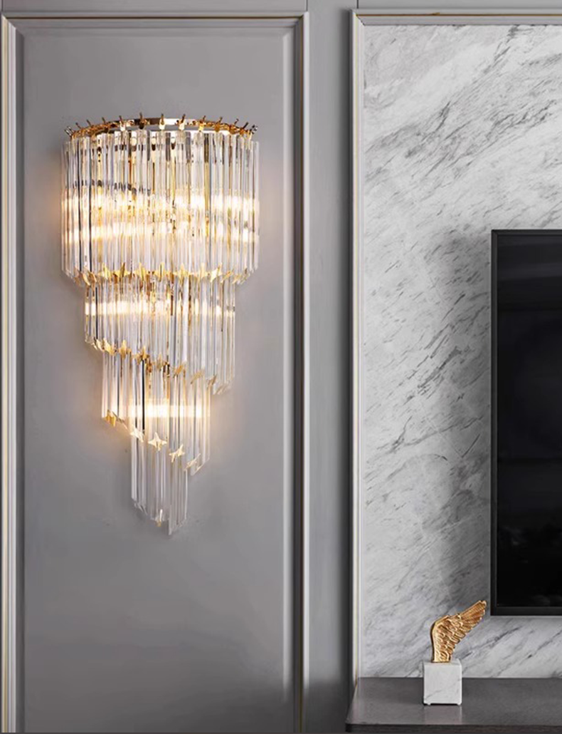 Modern Waterfall Crystal Wall Lamp - Gold Metal