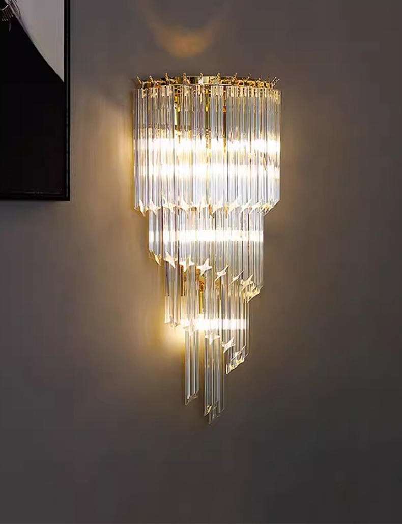 Modern Waterfall Crystal Wall Lamp - Gold Metal