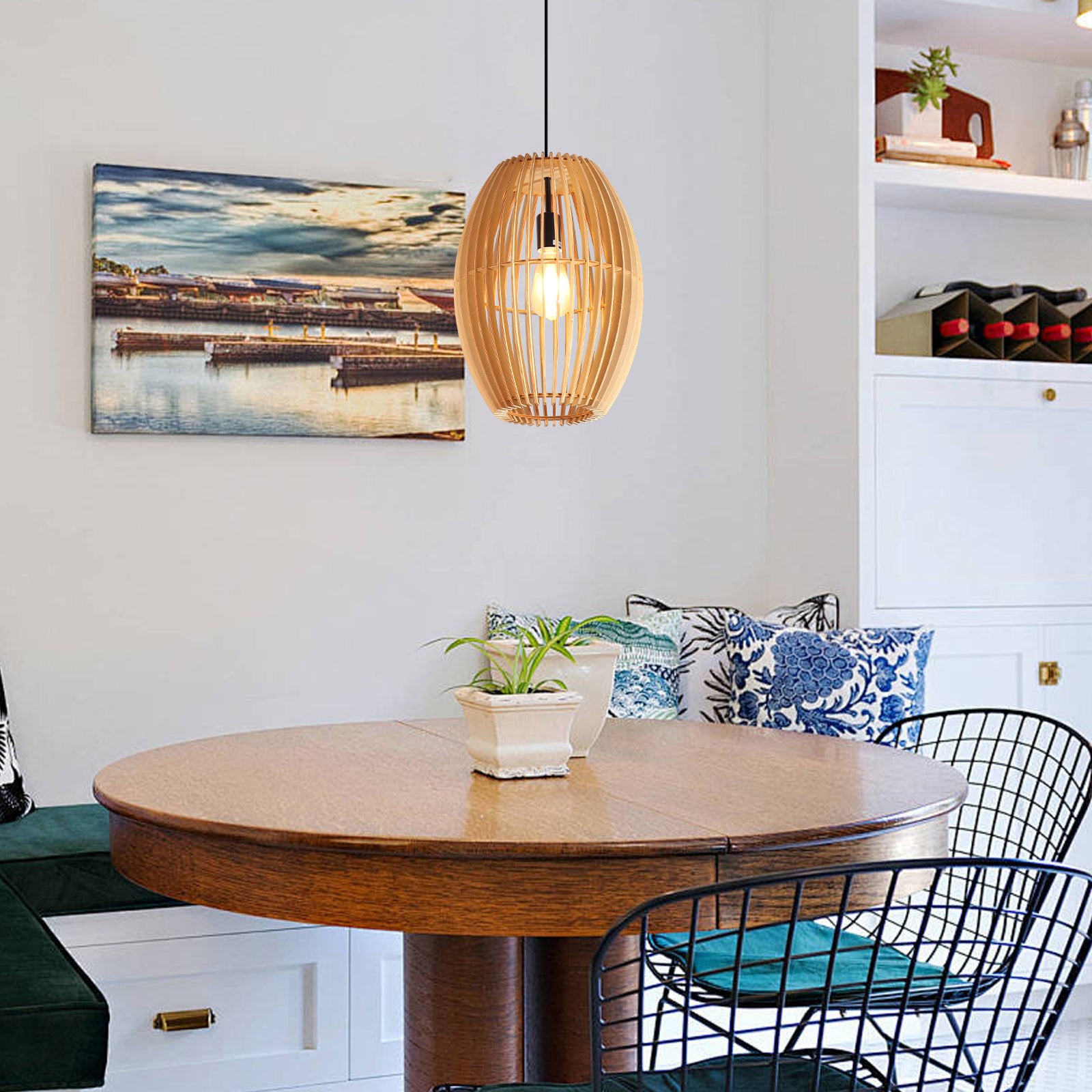 Modern Birdcage  Wooden Pendant Light