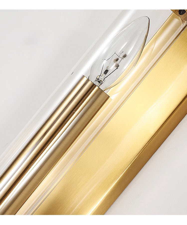 Modern Candlestick Glass Wall Lamp - Immitation Copper Metal+Clear Crystal