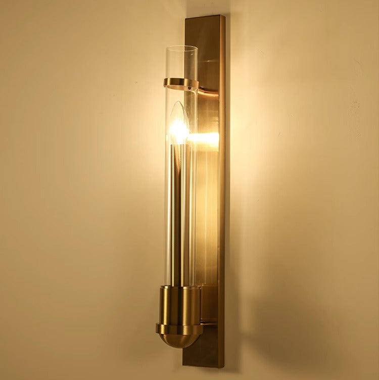 Modern Candlestick Glass Wall Lamp - Immitation Copper Metal+Clear Crystal