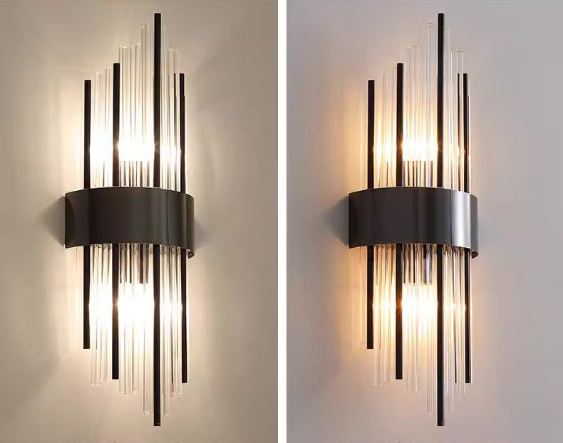 Modern Crystal Wall Sconce With Stainless Steel Base - Black Metal