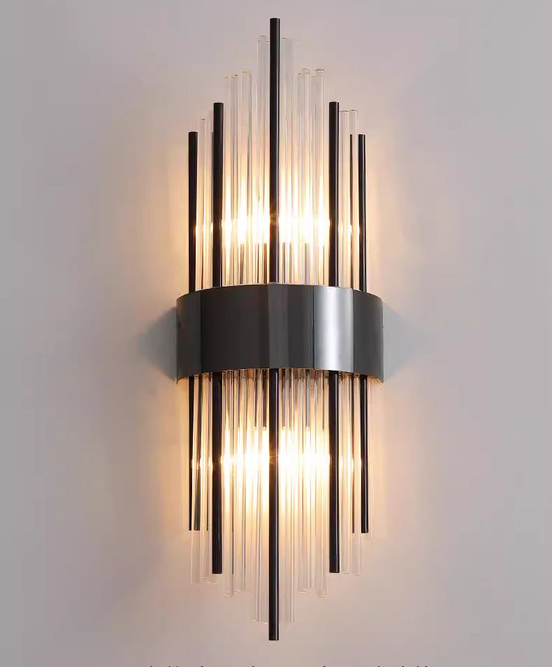 Modern Crystal Wall Sconce With Stainless Steel Base - Black Metal