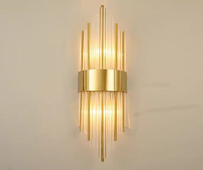 Modern Crystal Wall Sconce With Stainless Steel Base -  Titanium Gold