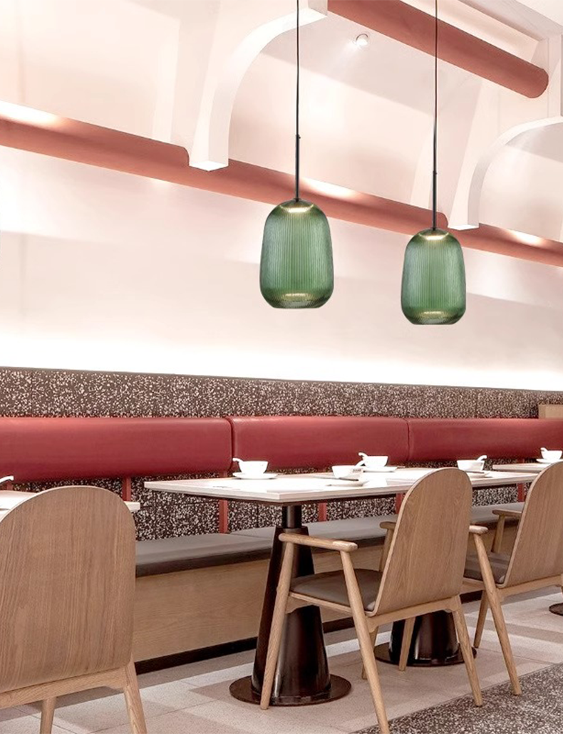 Nordic Cage Pendant Lamp Medium - Green Glass, Black Metal