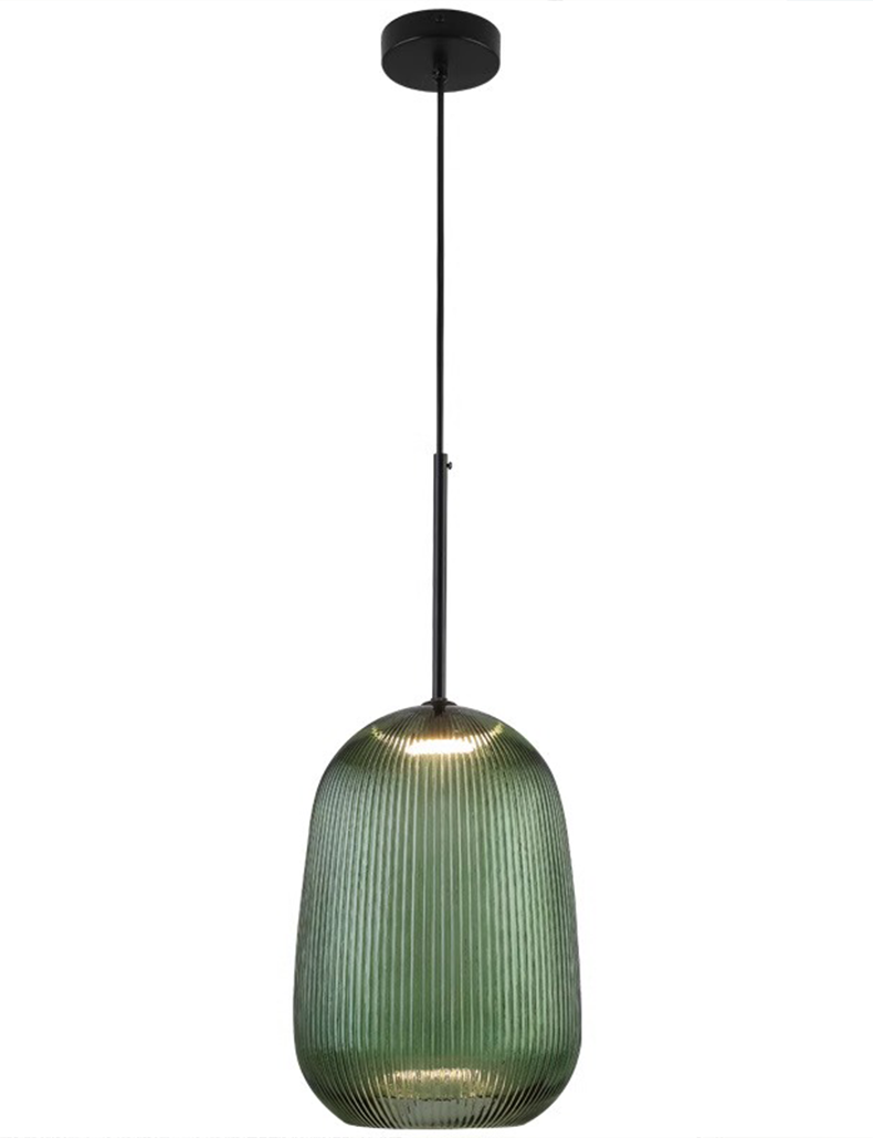 Nordic Cage Pendant Lamp Medium - Green Glass, Black Metal