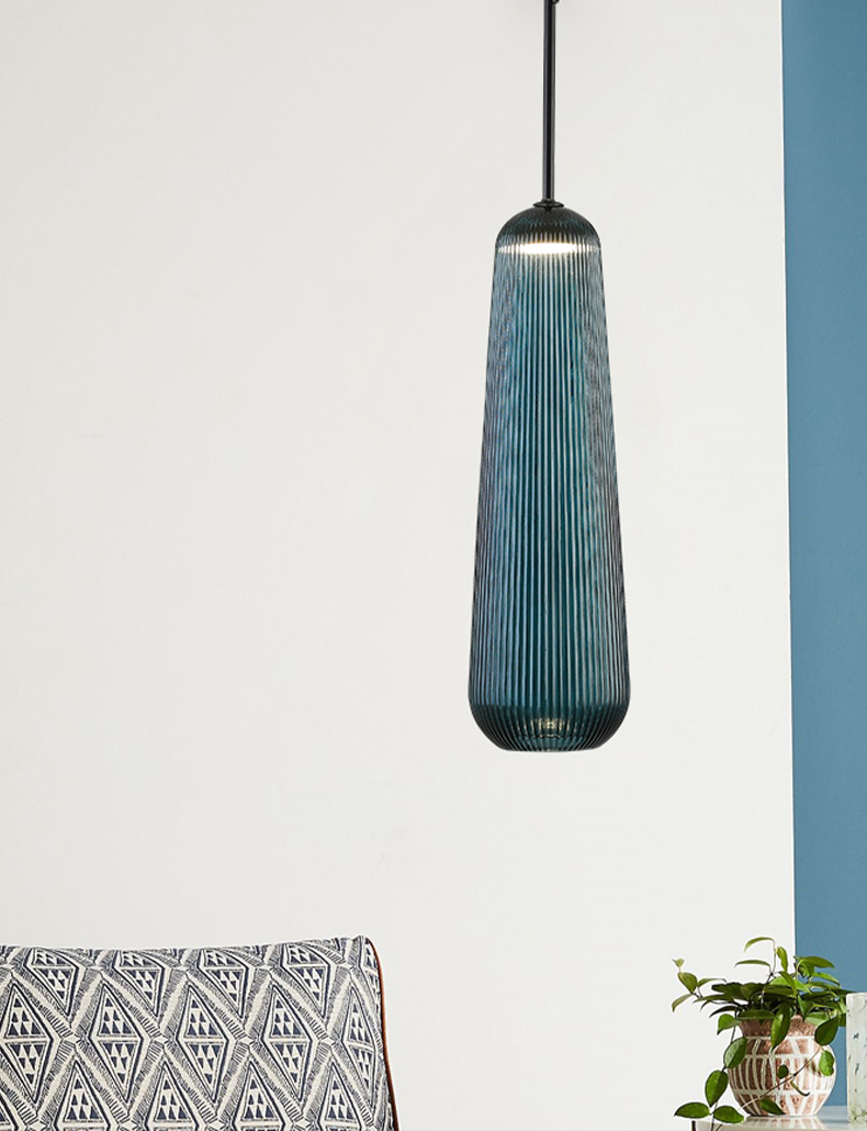 Nordic Cage Pendant Lamp Slim - Blue Glass, Black Metal