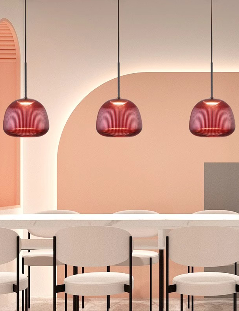 Nordic Cage Pendant Lamp Wide - Red Glass, Black Metal