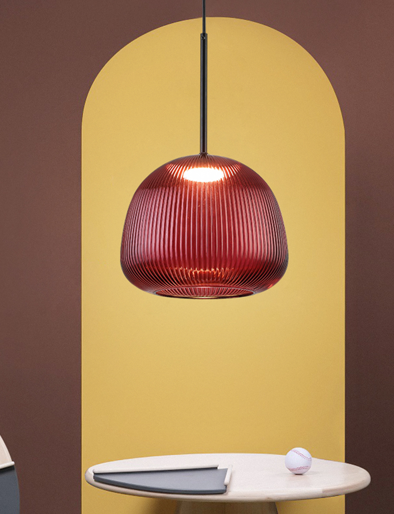 Nordic Cage Pendant Lamp Wide - Red Glass, Black Metal