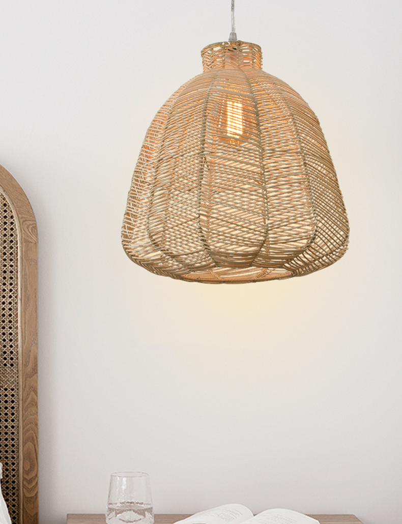 Nordic Rattan Basket Chandelier Hand - Woven Pendant Lamp - Natural