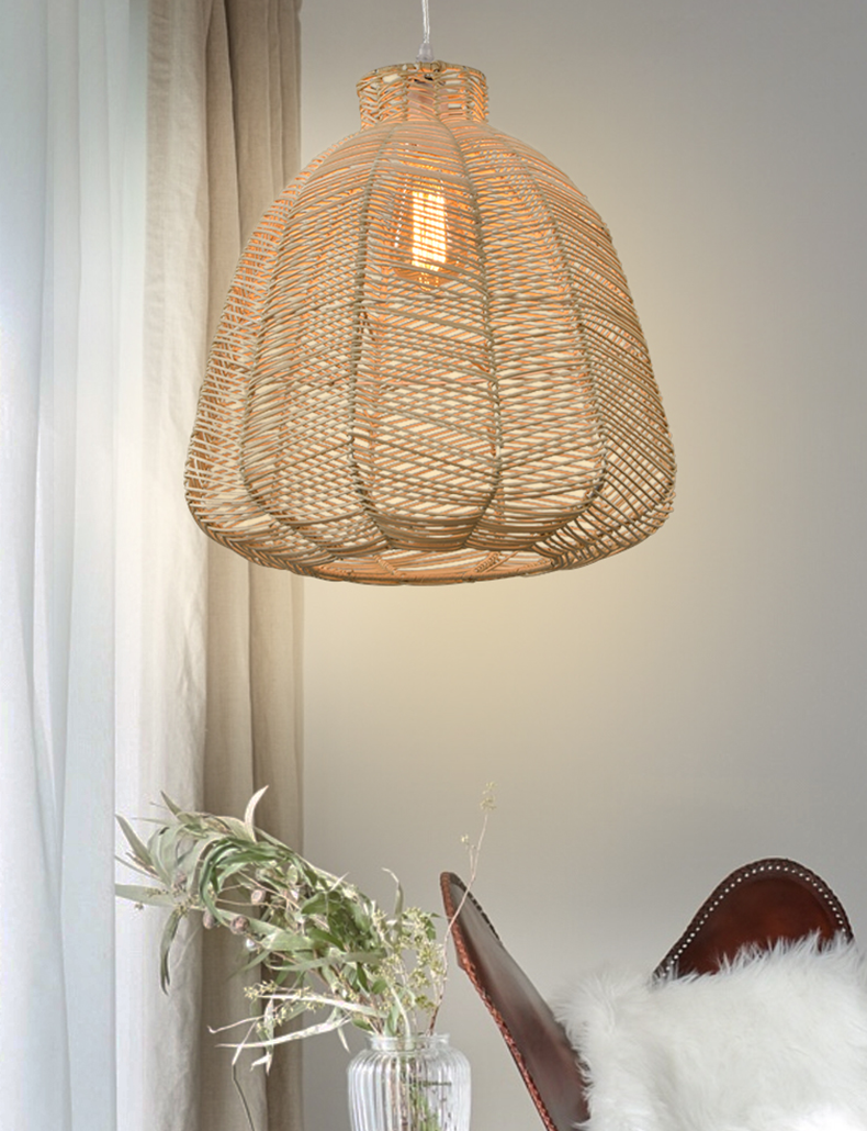 Nordic Rattan Basket Chandelier Hand - Woven Pendant Lamp - Natural