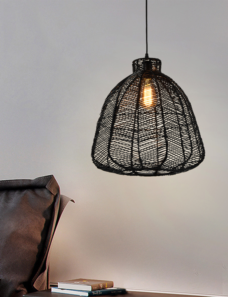 Nordic Rattan Basket Chandlier Hand - Woven Pendant Lamp - Black