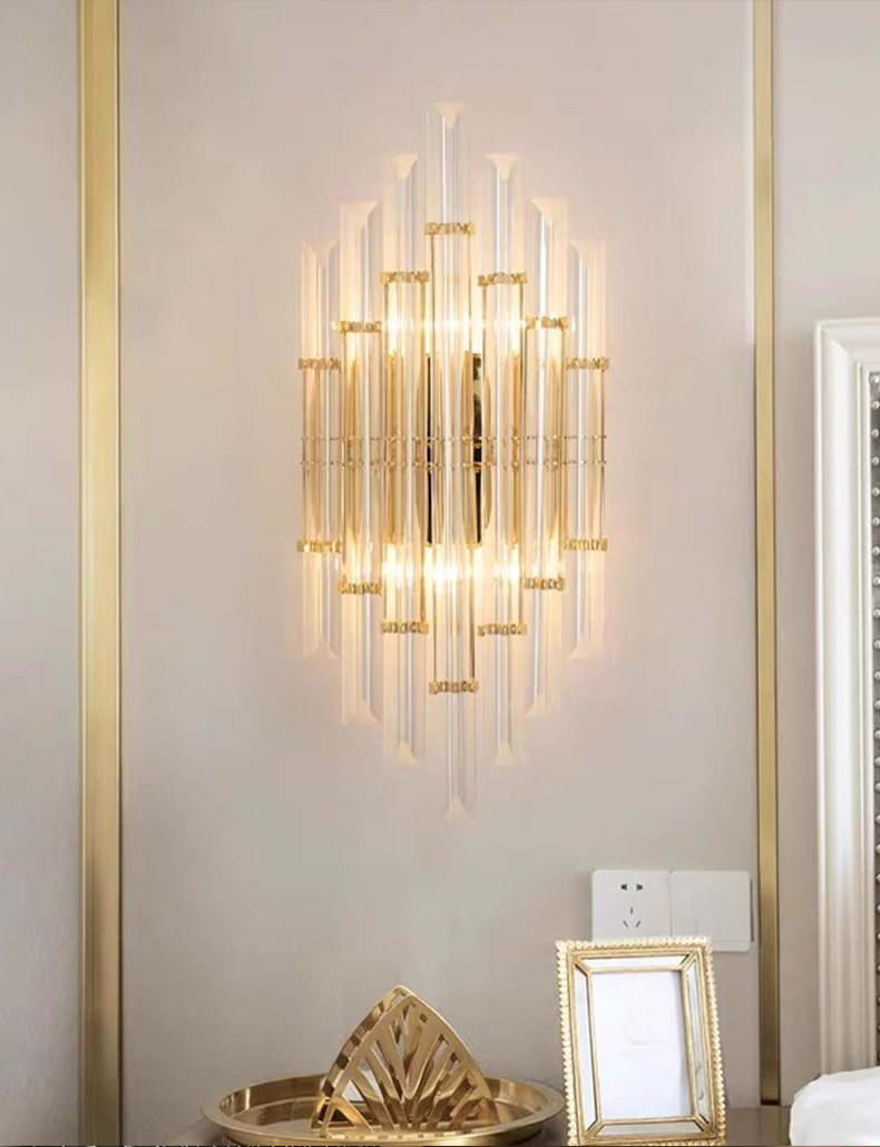 Nordic Tubular Crystal Wall Lamp - Electrophoresis gold metal + clear Crystal