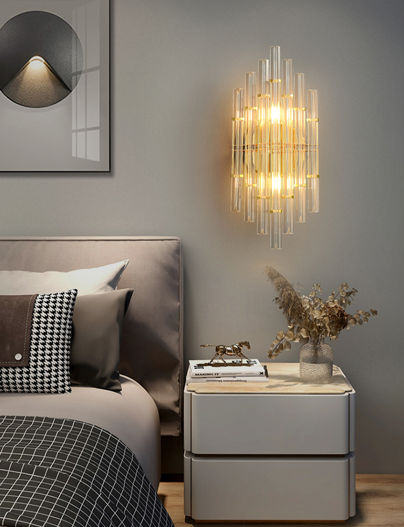 Nordic Tubular Crystal Wall Lamp - Electrophoresis gold metal + clear Crystal