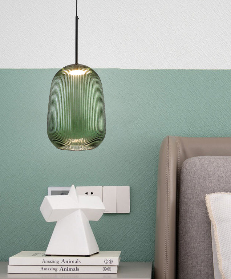 Nordic Cage Pendant Lamp Medium - Green Glass, Black Metal