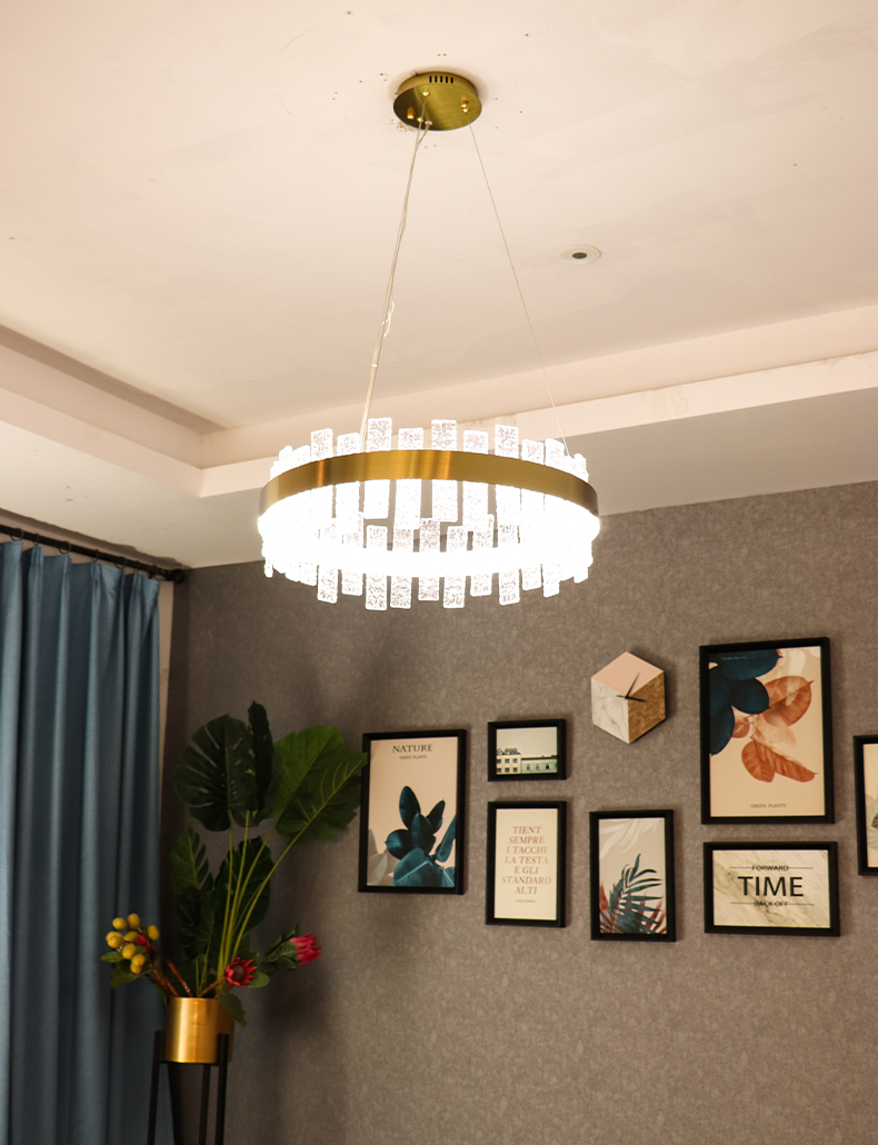 Rippled Crystal Circular Pendant Light - Drawing Titanium