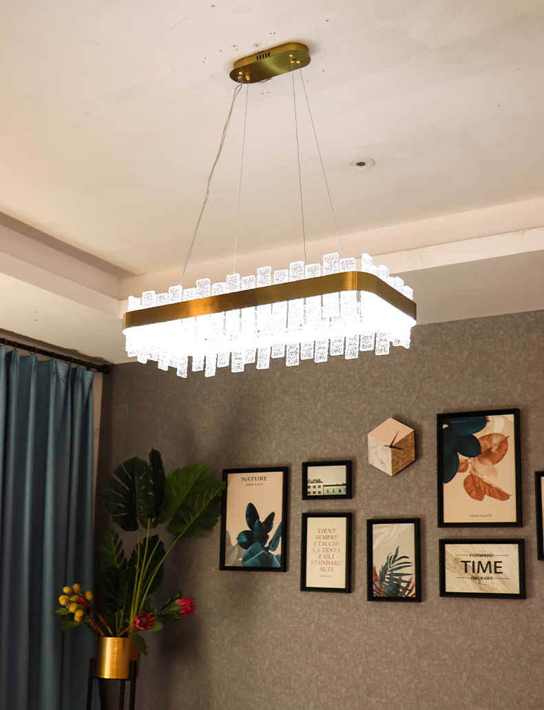 Rippled Crystal Rectangular Pendant Light - Drawing Titanium