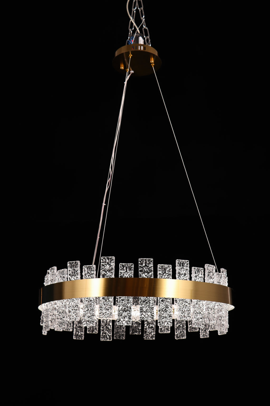 Rippled Crystal Circular Pendant Light - Drawing Titanium