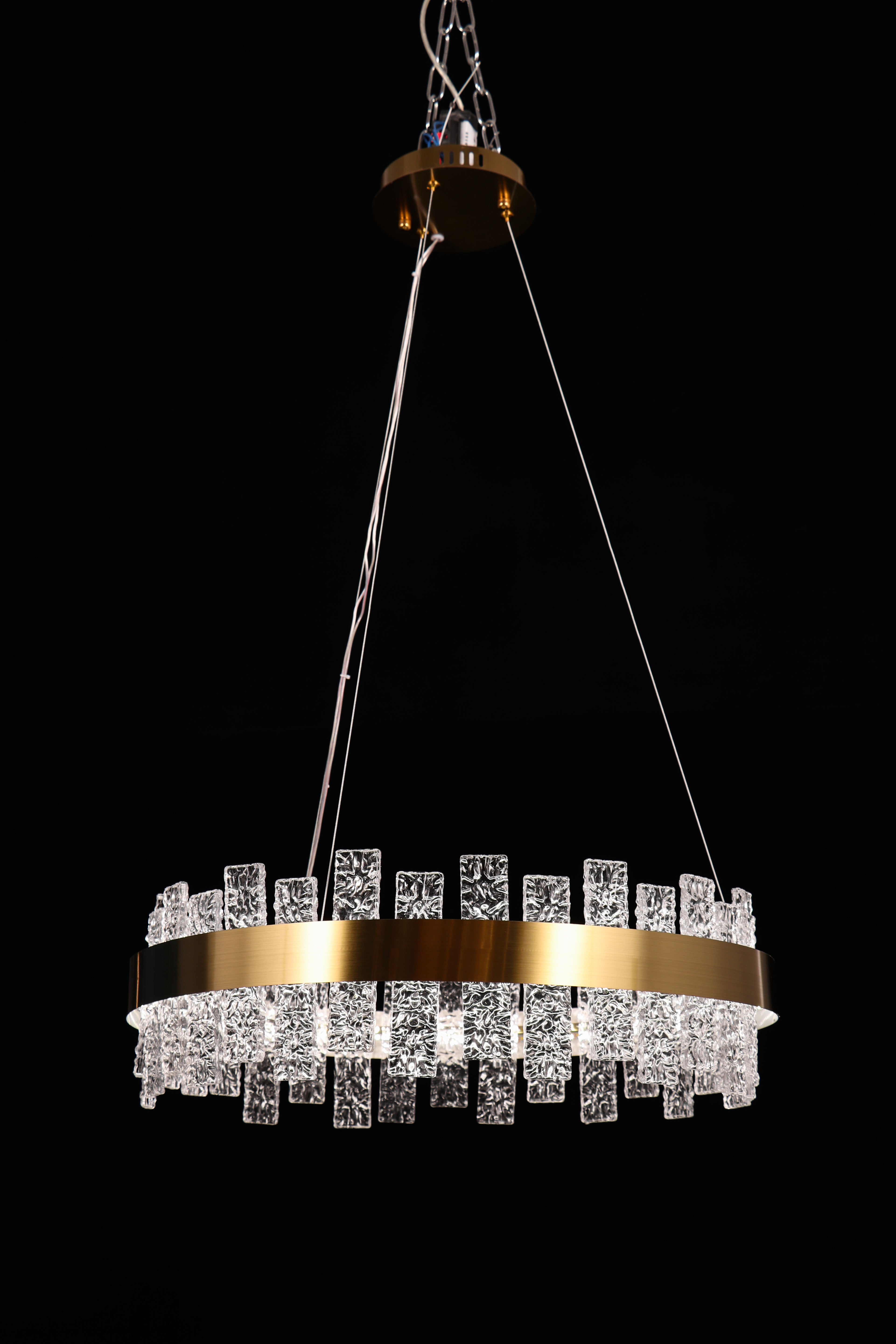 Rippled Crystal Circular Pendant Light - Drawing Titanium