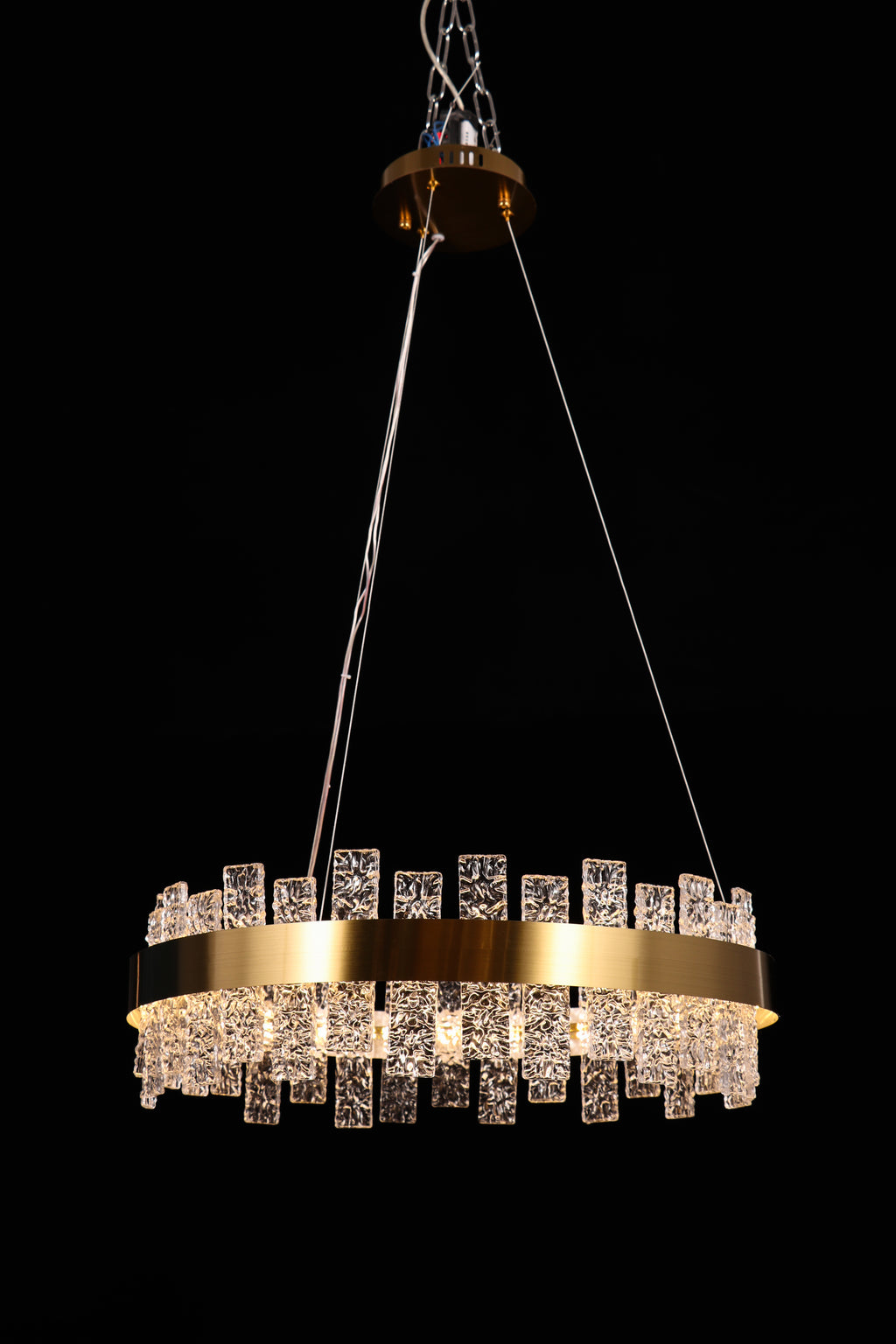 Rippled Crystal Circular Pendant Light - Drawing Titanium