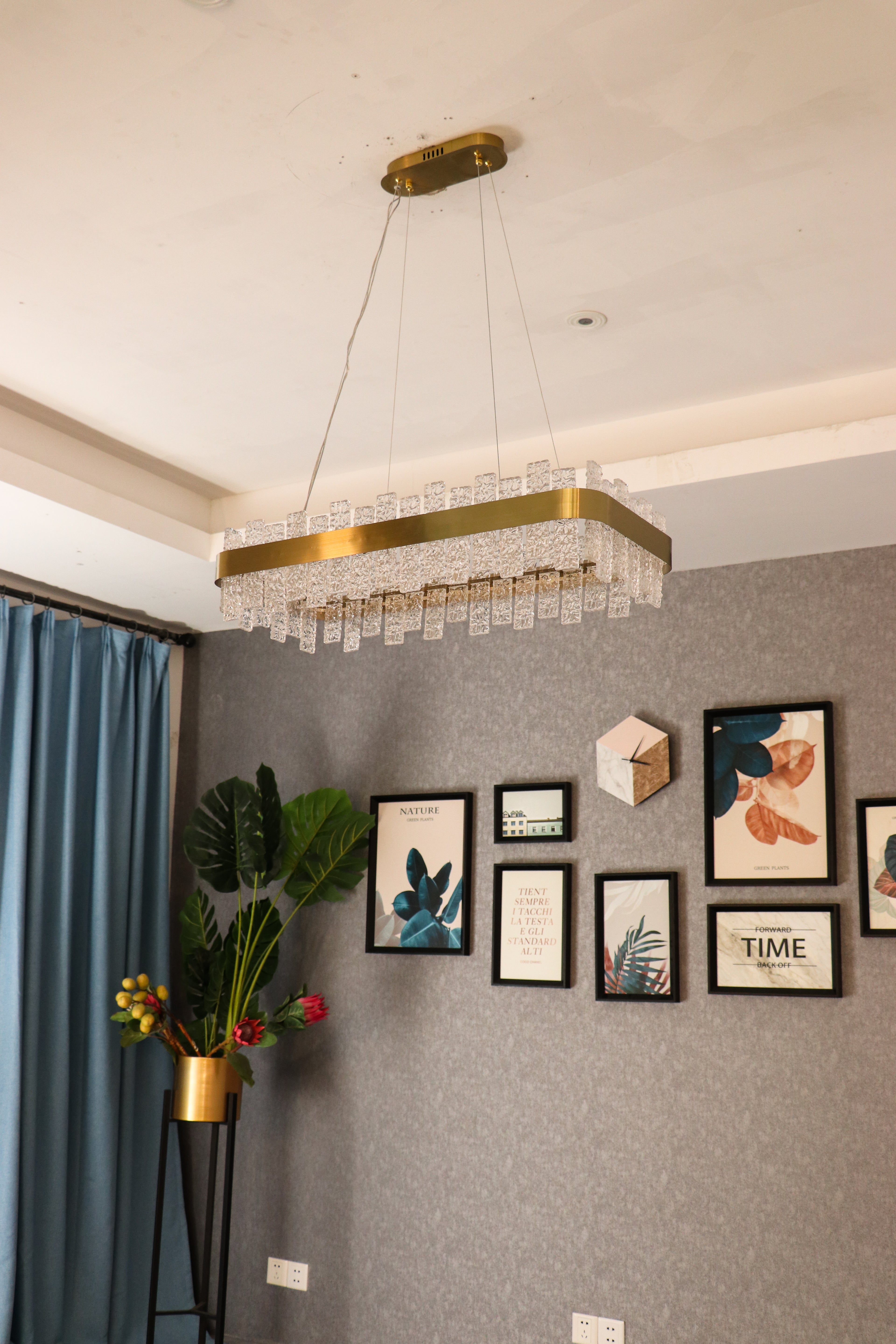 Rippled Crystal Rectangular Pendant Light - Drawing Titanium